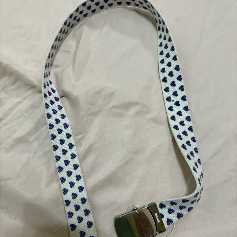 White Belt with Blue Heart Pattern